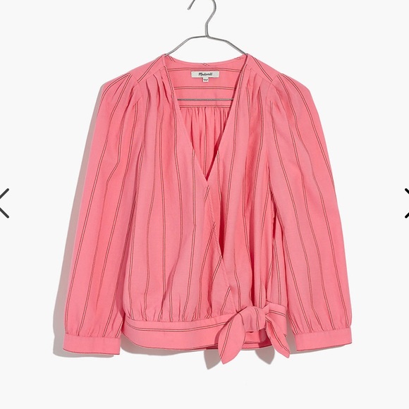 Madewell Wrap Top in Cecilia Stripe | Peony Pink - Picture 4 of 7